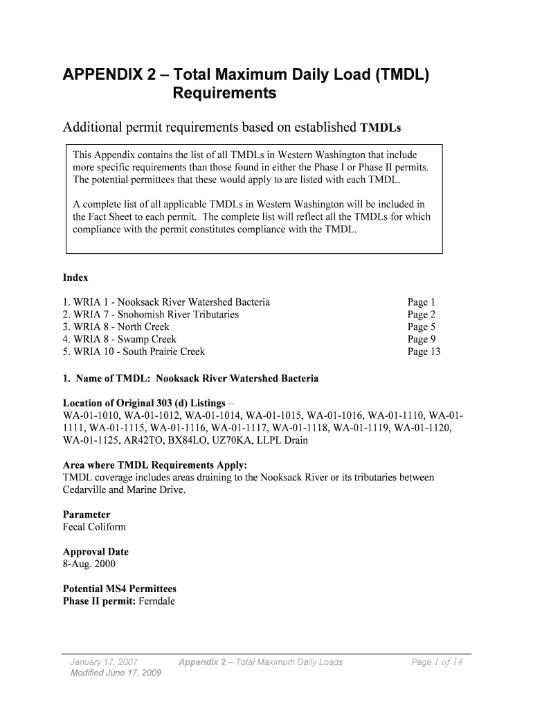 Appendix 3 TMDL Requirements Ecy Wa Form Fill Out and Sign Printable