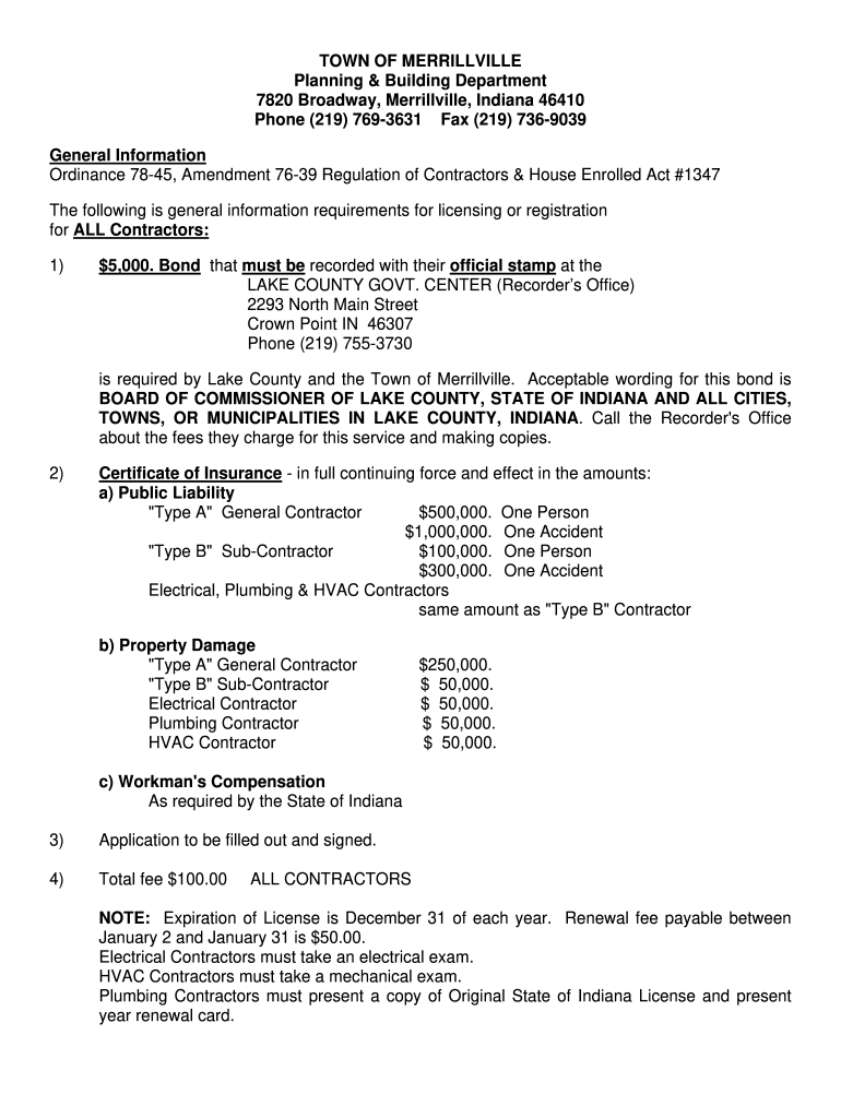 Indiana Contractor License Fill Out and Sign Printable PDF Template