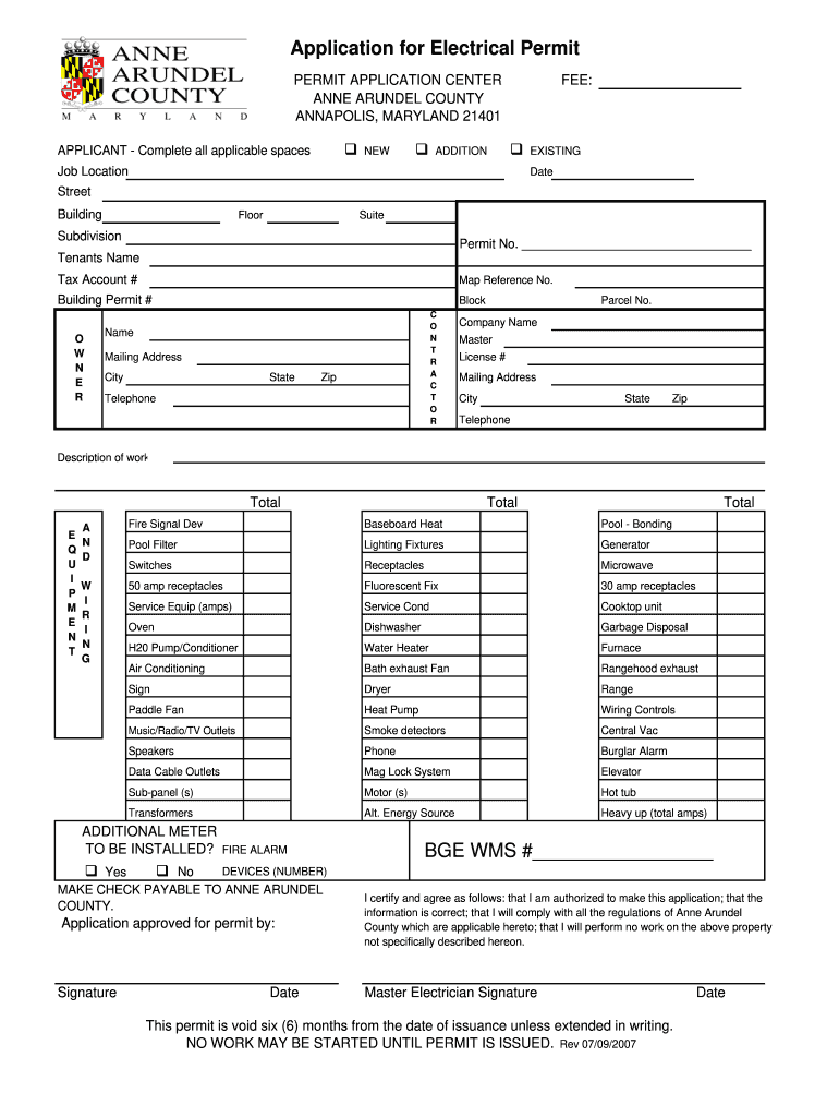 Anne Arundel County Building Permit Application 20072024 Form Fill