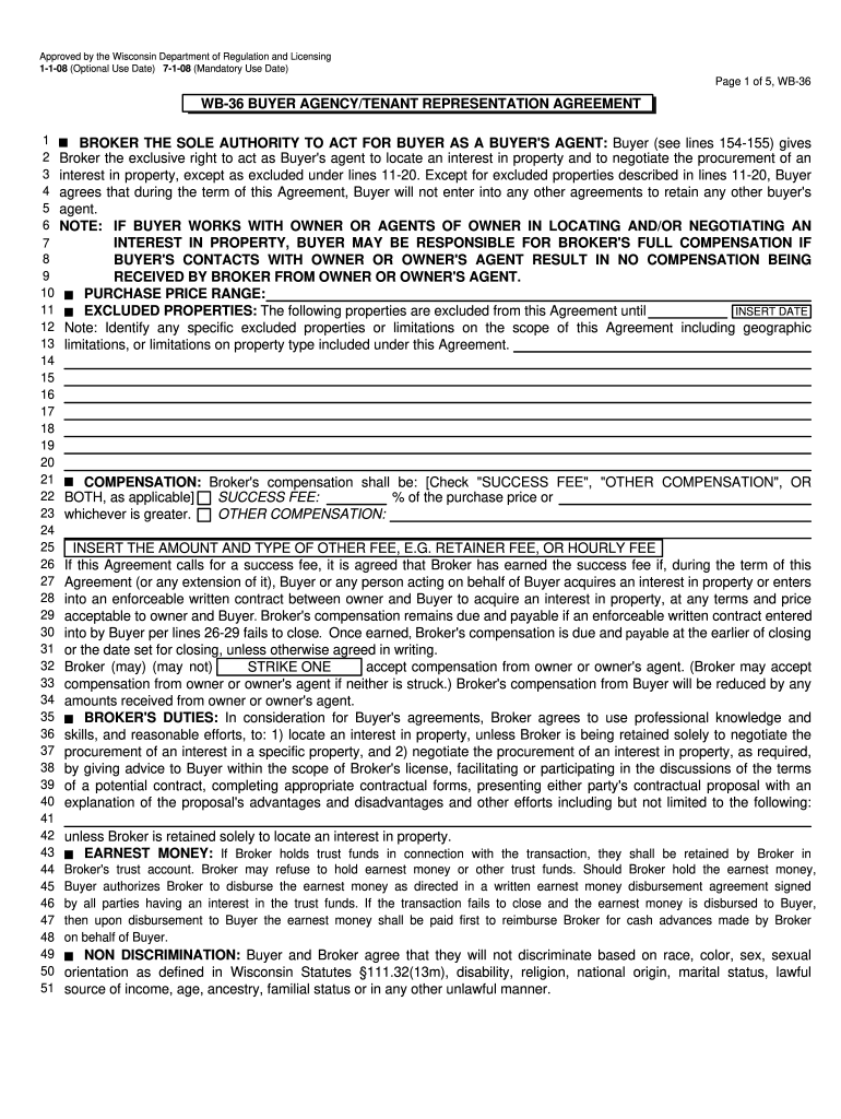 Wb36 Buyer Agency Tenant Representation Agreement Form Fill Out and