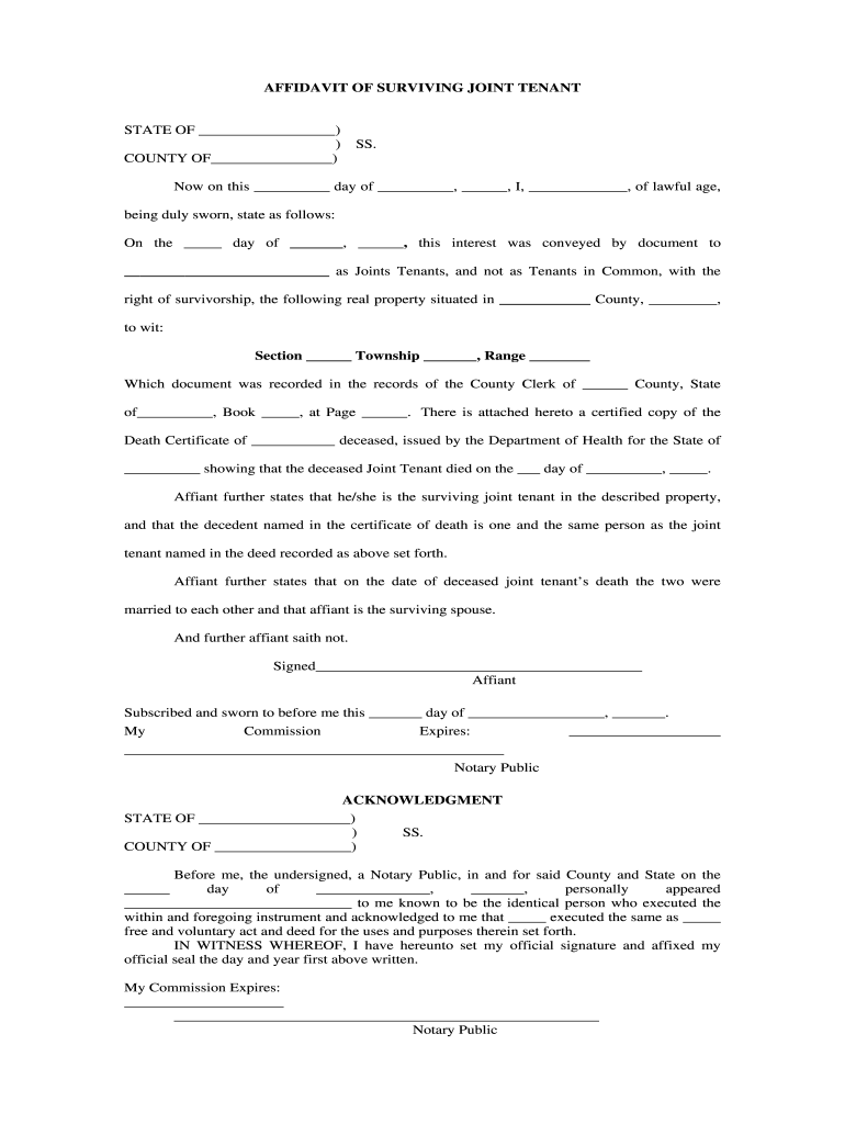 Affidavit Of Death Of Joint Tenant Fill Out and Sign Printable PDF