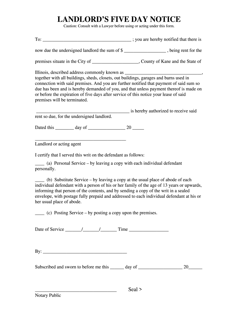 Landlords Five Day Fill Out and Sign Printable PDF Template signNow
