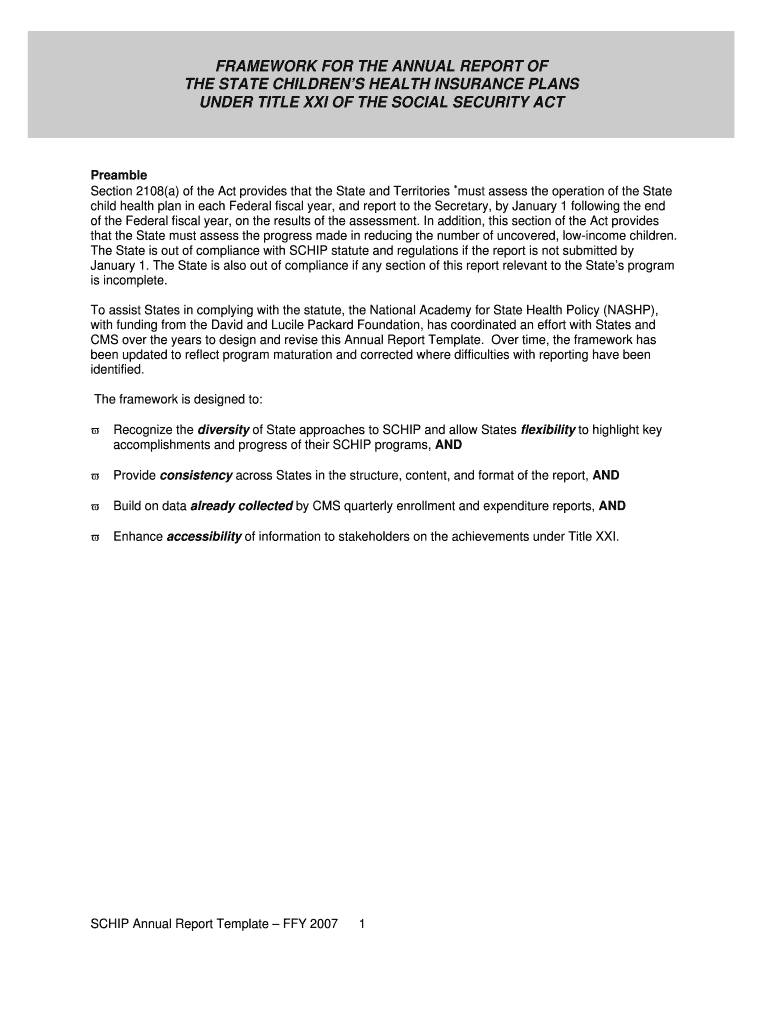 Framework for the Annual Report of the State Department of Social Dss