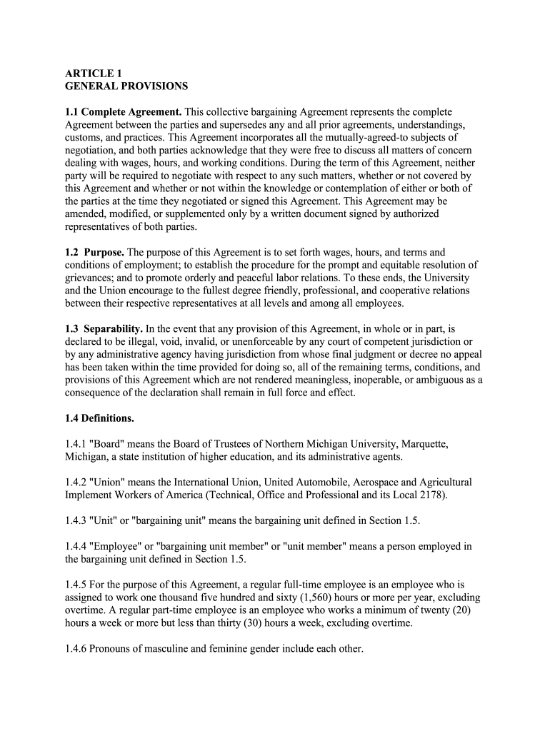 AP Negotiated Agreement Northern Michigan University Nmu Form Fill