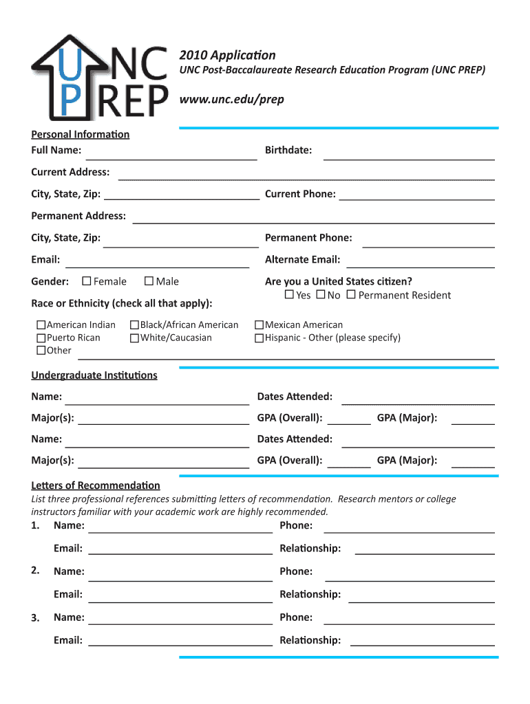 Application University of North Carolina at Chapel Hill Unc Form Fill