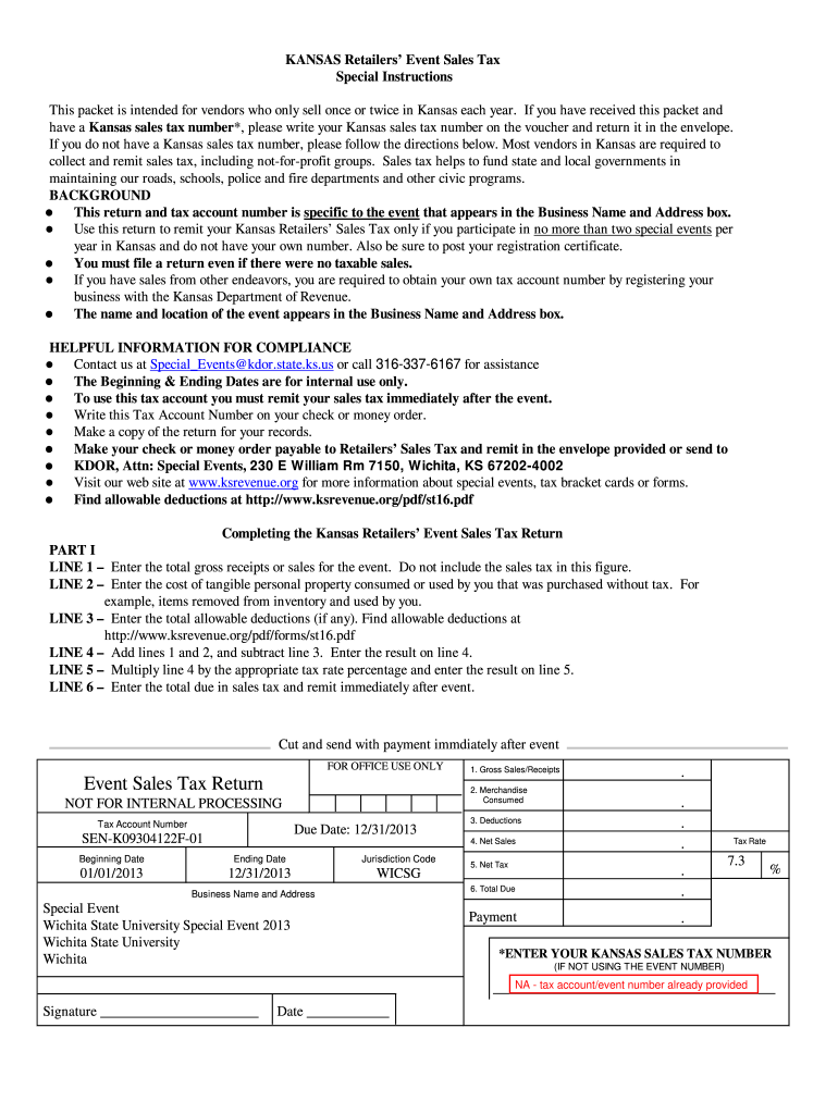 Ks University Retailers Event Sales Tax Fill 20132024 Form Fill Out