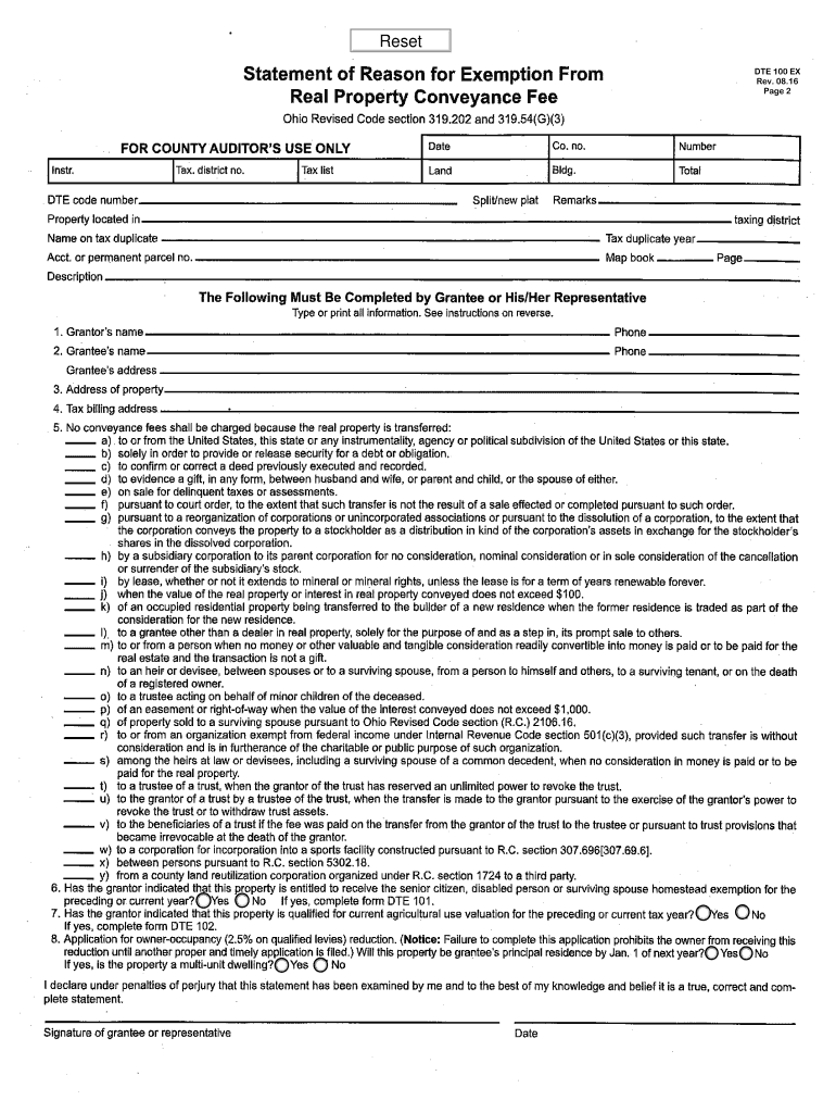 Dte 100 Ex for Ohio 20122024 Form Fill Out and Sign Printable PDF