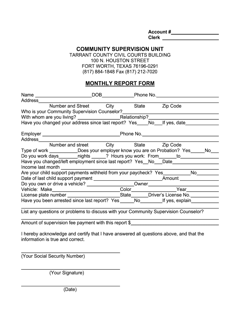 Tarrant County Probation Forms Fill Out and Sign