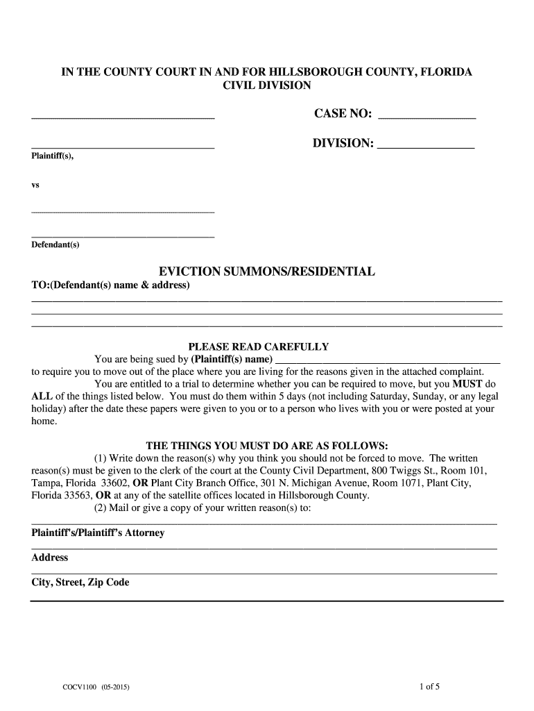 Eviction SummonsResidential Evictions SummonsResidential Hillsclerk