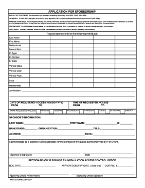 APPLICATION for SPONSORSHIP Fort Drum Drum Army - Fill Out and Sign