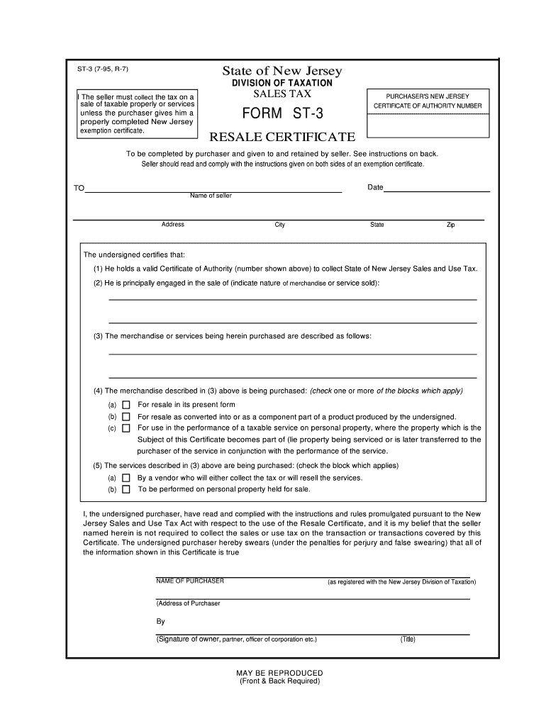 NJ Resale Certificate Fill Out and Sign Printable PDF