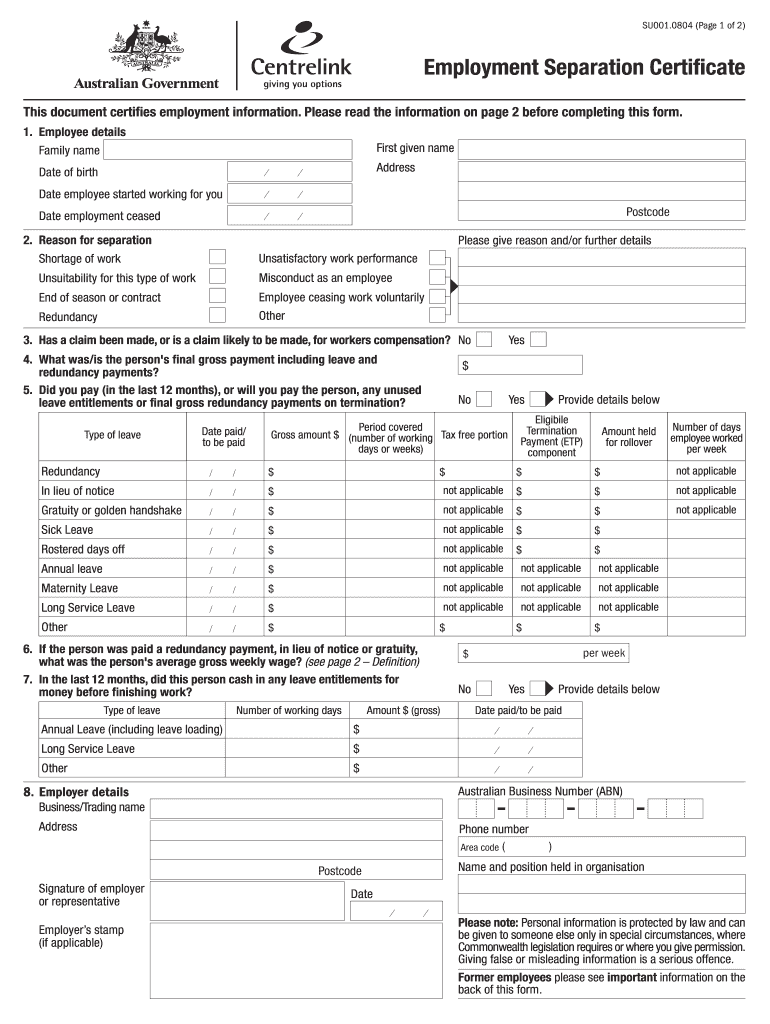 Employment Separation Certificate Fill Out and Sign Printable PDF