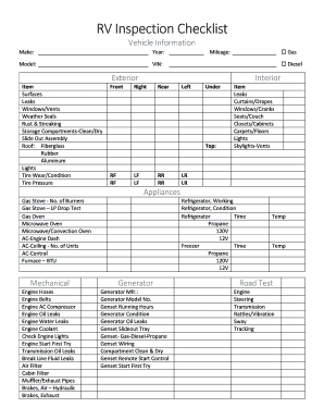 RV Inspection Checklist Form - Fill Out and Sign Printable PDF Template