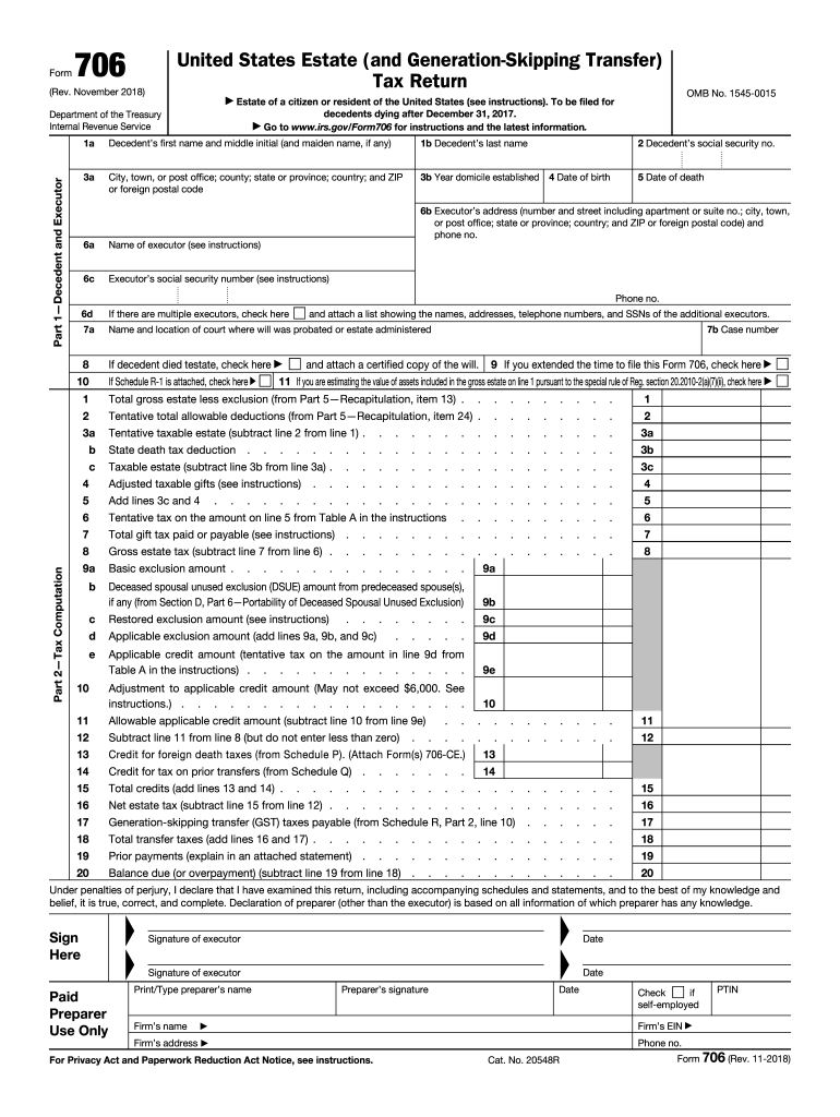 Irs Form 706 Instructions 2018 Fill Out and Sign Printable PDF