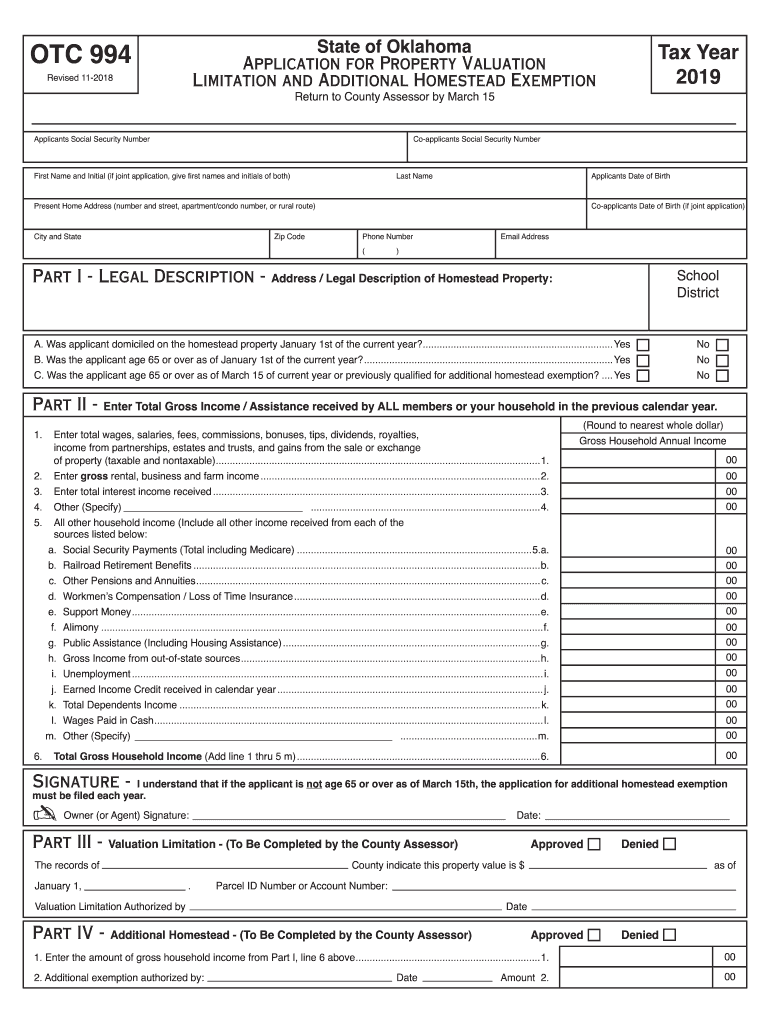 Oklahoma Otc 994 20192024 Form Fill Out and Sign Printable PDF