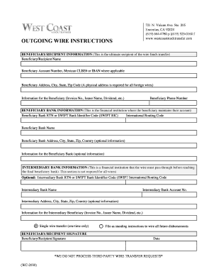 OUTGOING WIRE INSTRUCTIONS Stock Transfer Agent Form - Fill Out and