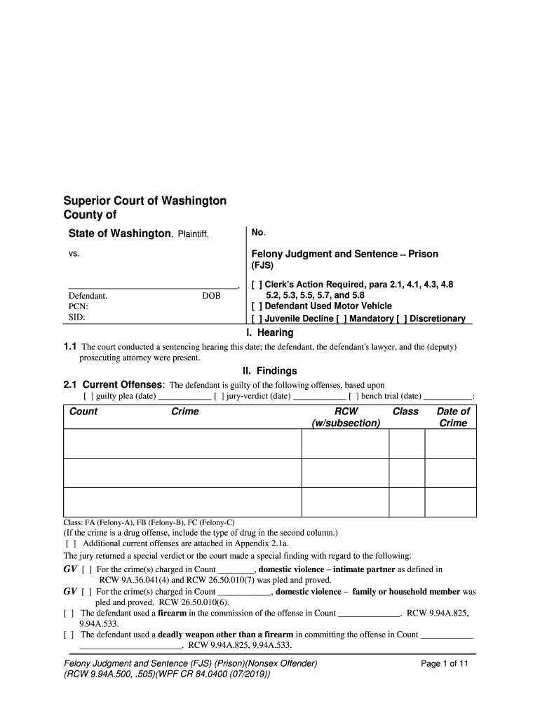 Superior Court of Washington County of Courts Wa Gov Form Fill Out
