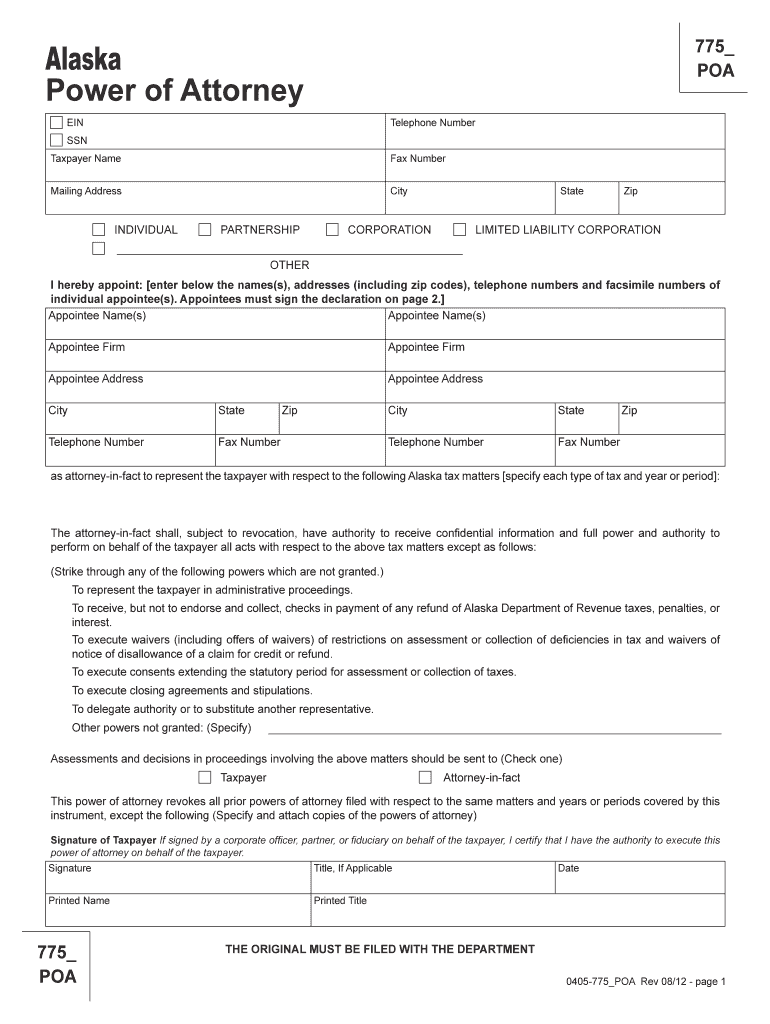 Alaska Tax Power of Attorney Form POA 775 PDF Fill Out and Sign