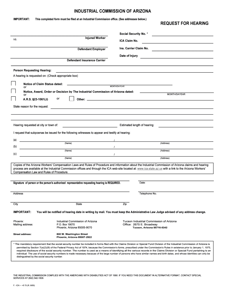 Public Records Request FormIndustrial Commission of Arizona Fill Out