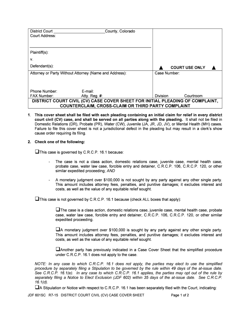 COUNTERCLAIM, CROSS CLAIM or THIRD PARTY COMPLAINT Form Fill Out and