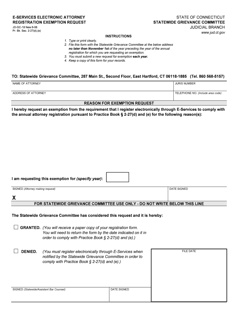 E SERVICES ELECTRONIC ATTORNEY REGISTRATION EXEMPTION REQUEST Form