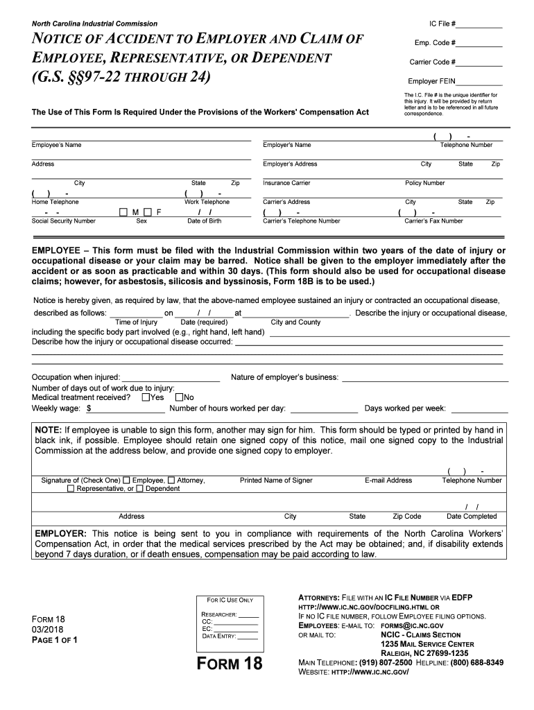 Form 19 NC Industrial Commission NC Gov Fill Out and Sign Printable