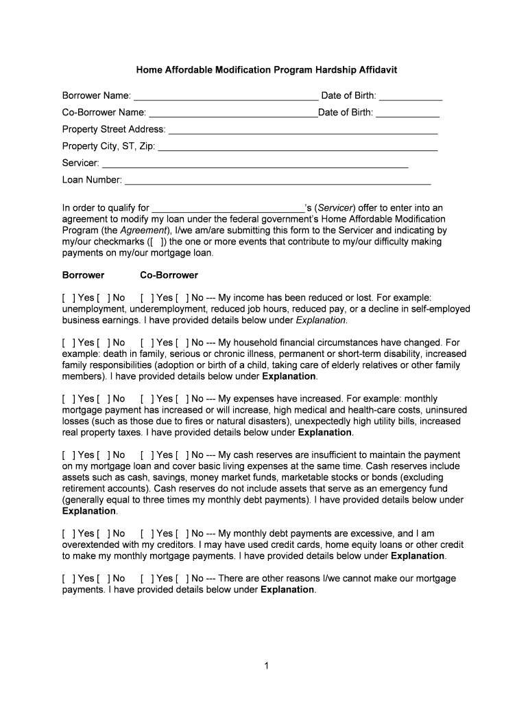 Fillable Online Home Affordable Modification Program Hardship Form