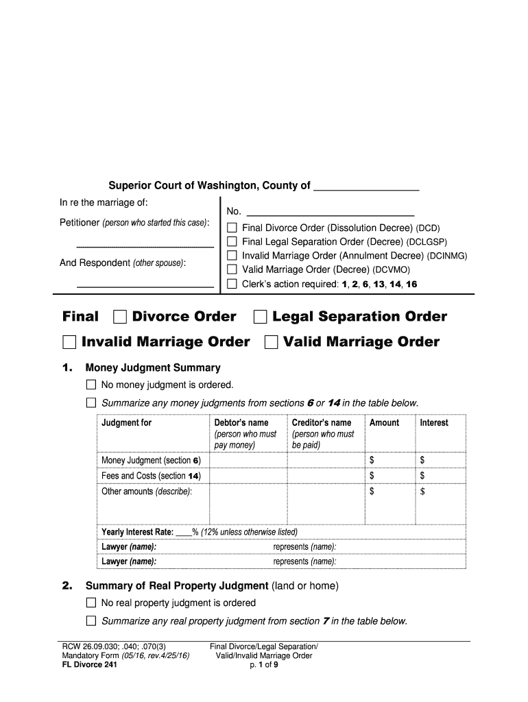 Final Divorce Order Washington State Courts Form Fill Out and Sign(08)