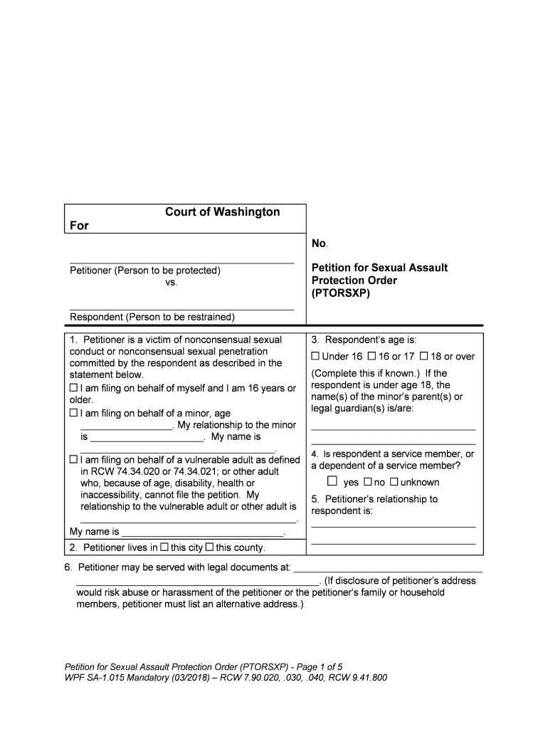 SA 1 015 Washington State Courts Form Fill Out and Sign Printable PDF
