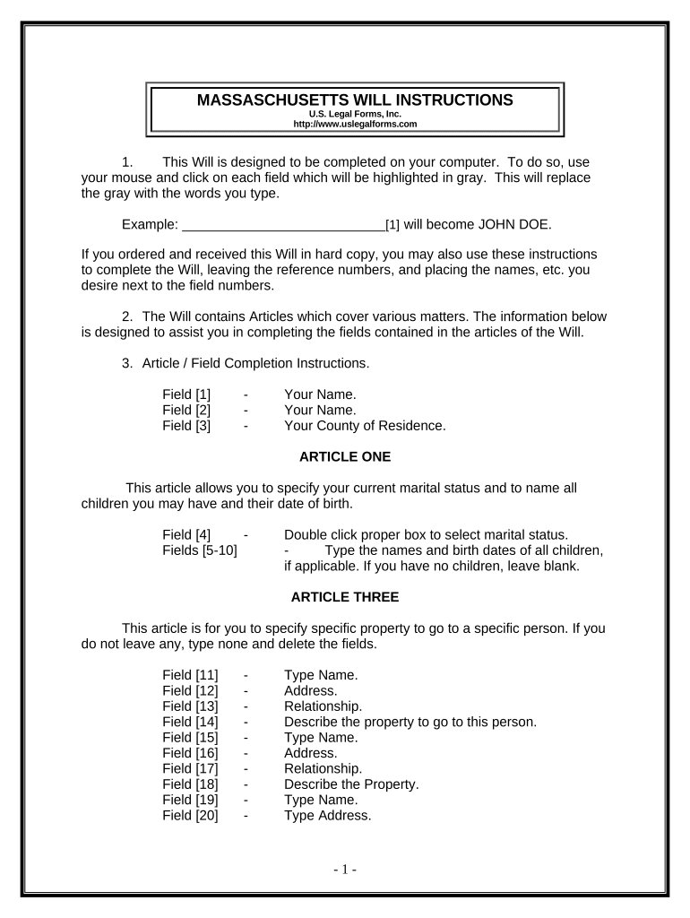 Last Will and Testament for Other Persons Massachusetts Form Fill Out and Sign Printable PDF
