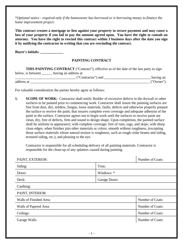 Painting Contract for Contractor Maryland Form Fill Out and Sign