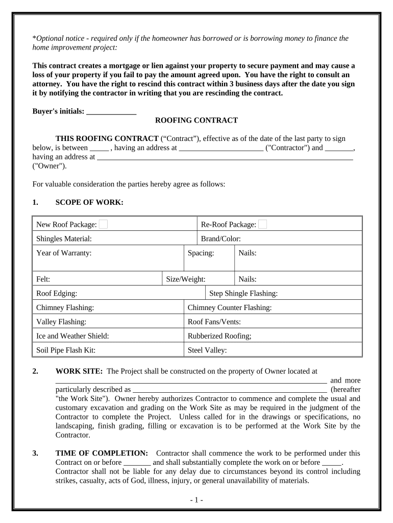 Roofing Contract for Contractor Maryland Form Fill Out and Sign