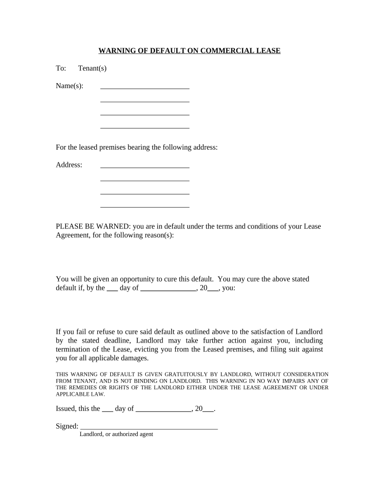 Warning of Default on Commercial Lease Maine Form Fill Out and Sign