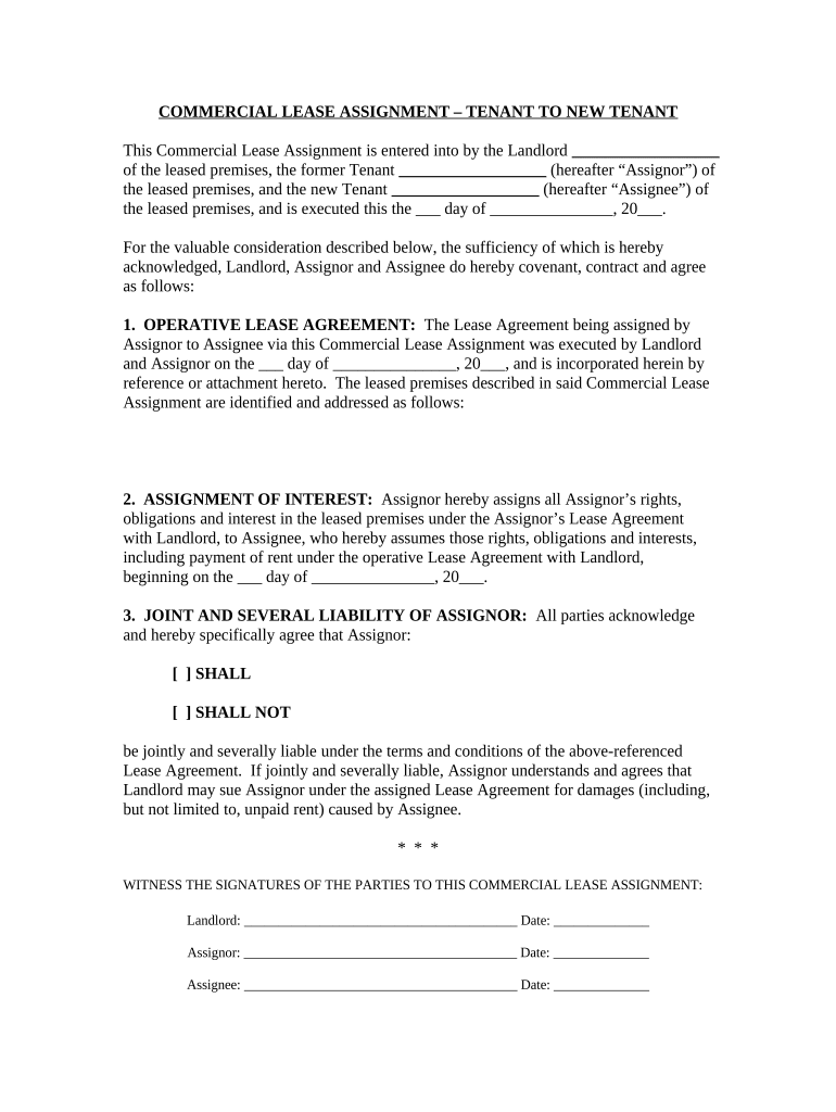 Commercial Lease Assignment from Tenant to New Tenant Wisconsin Form