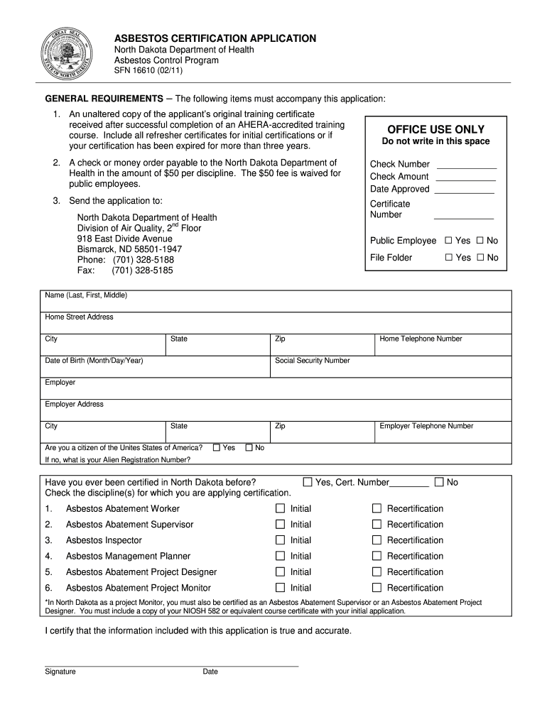 Asbestos North Dakota Fill Out and Sign Printable PDF Template signNow