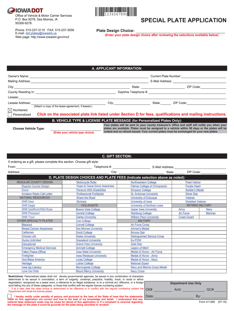 411260 Personalized or Special Plate Application E PDF Form Fill Out and Sign Printable PDF
