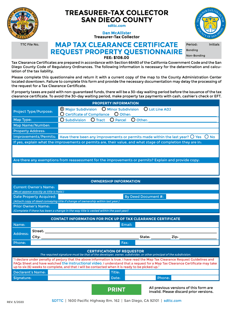 PDF Treasurer Tax Collector San Diego County Map Tax Clearance Fill