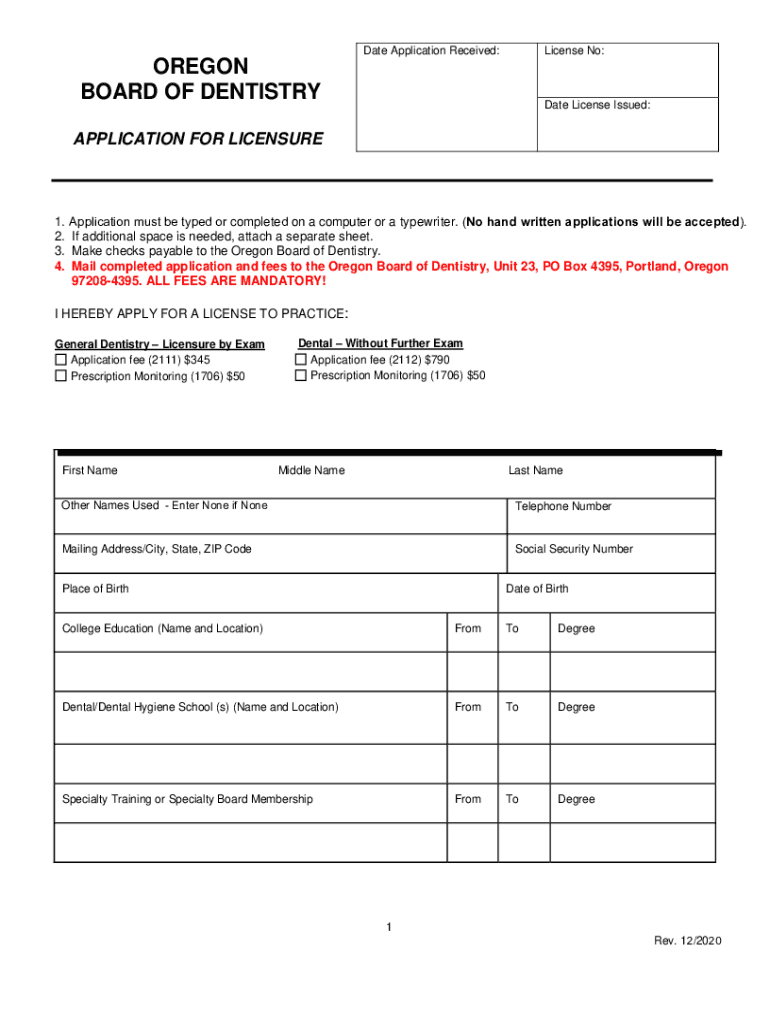 OREGON BOARD of DENTISTRY GENERAL INFORMATION Fill Out and Sign