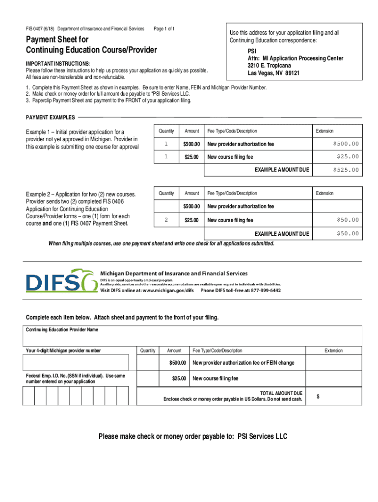 FIS 0407 618 Department Of Insurance And Michigan Fill Out and Sign