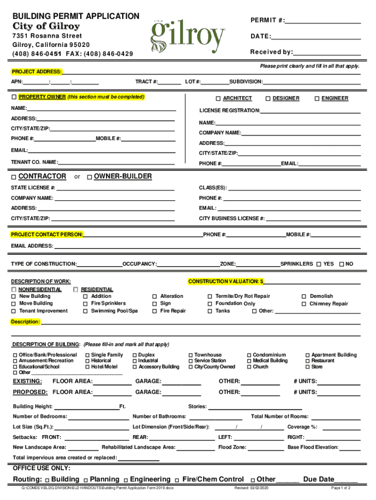 Planning Applications, Permits & Fees City of Gilroy Fill Out and
