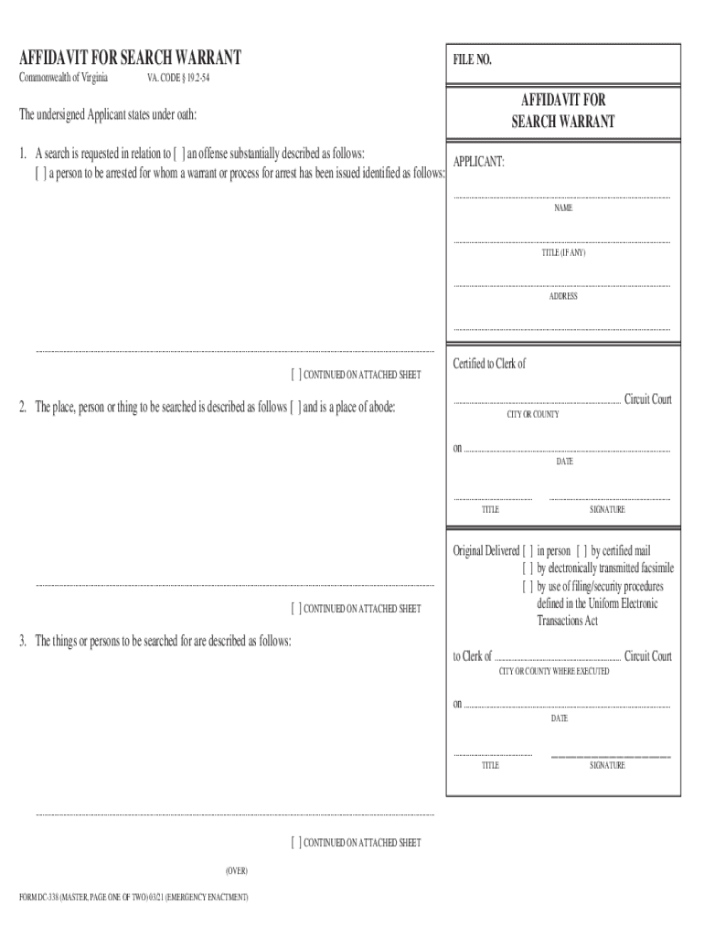 Va Search Warrant Affidavit 20212024 Form Fill Out and Sign