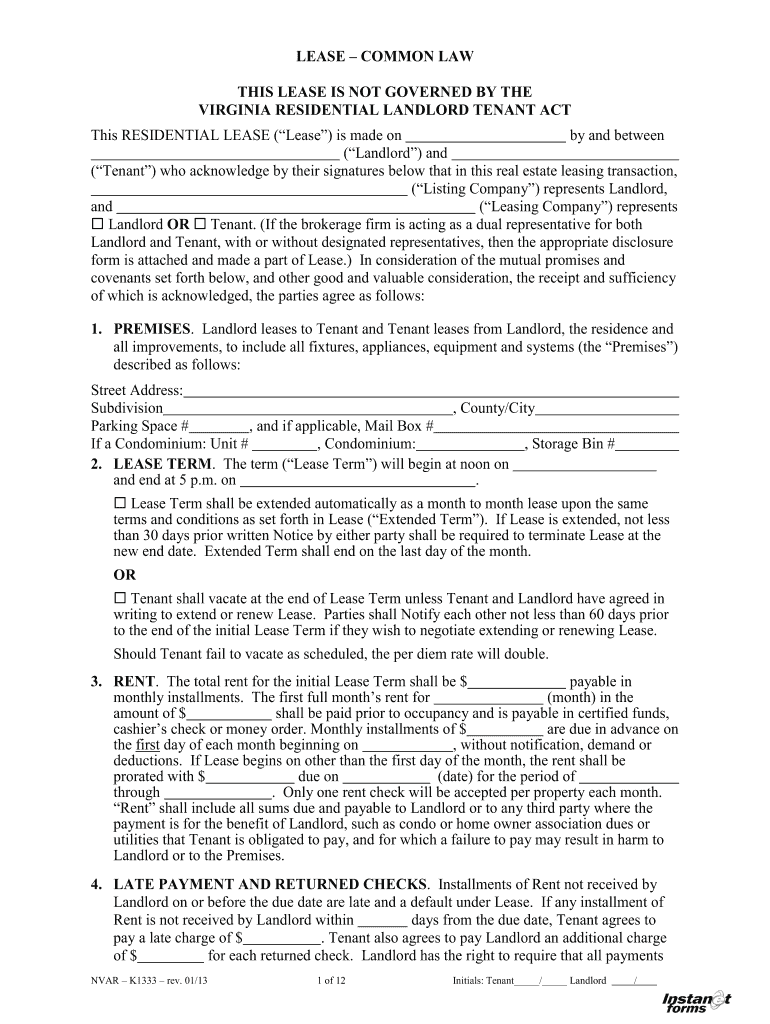 Virginia Lease Common 20132024 Form Fill Out and Sign Printable PDF