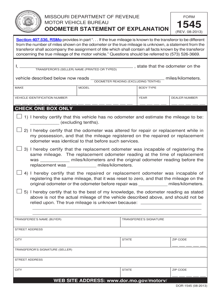 Odometer Disclosure Statement Missouri Fill Out and Sign Printable