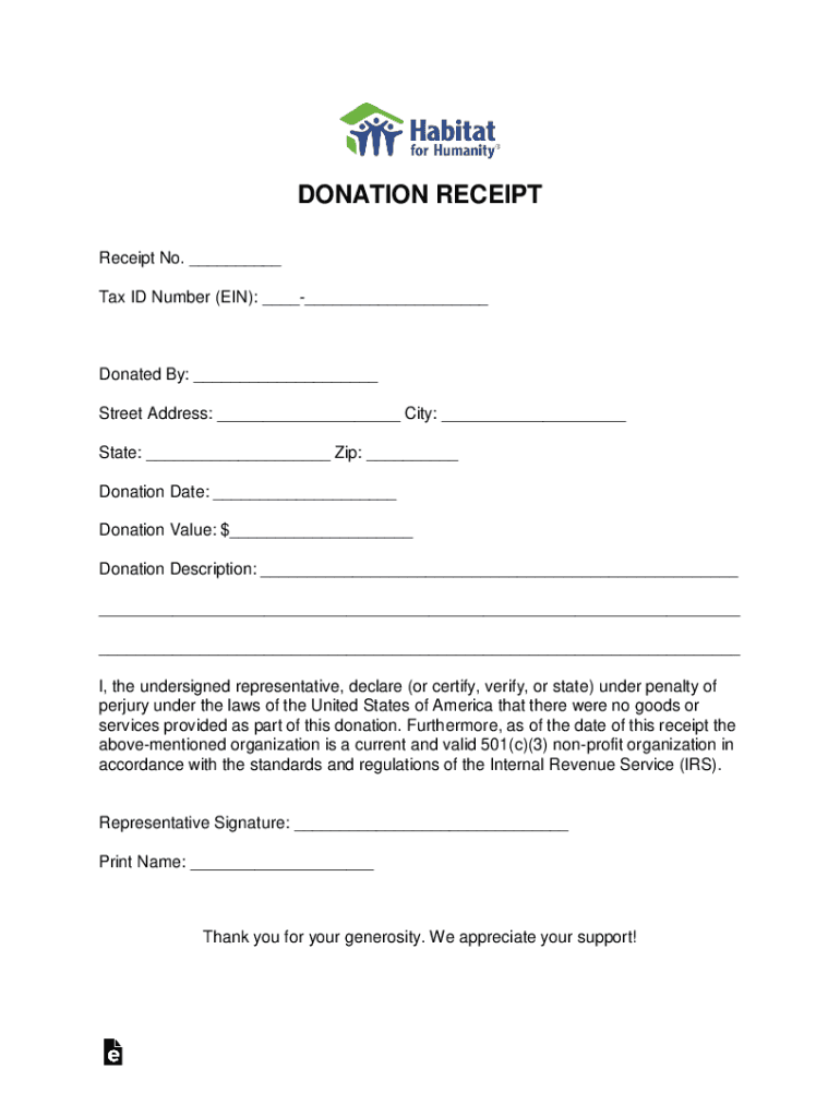 Habitat for Humanity Donation Receipt 20192024 Form Fill Out and