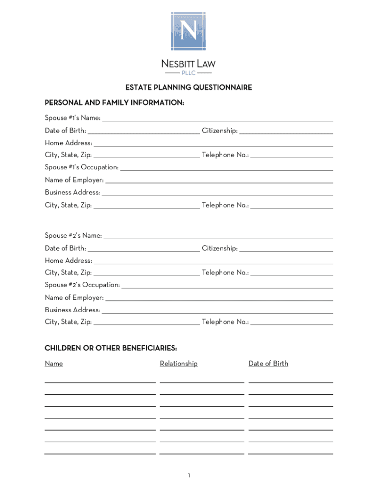 Questionnaires for Married Couple with Children Nesbitt Law Form Fill Out and Sign Printable