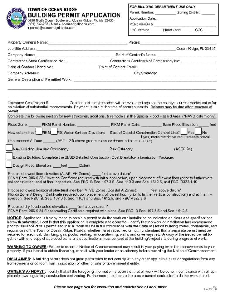 A Building Permit Town of Ocean Ridge Form Fill Out and Sign Printable PDF Template airSlate