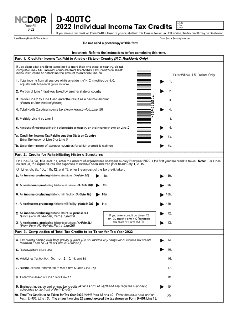 Nc D 400 20222024 Form Fill Out and Sign Printable PDF Template airSlate SignNow