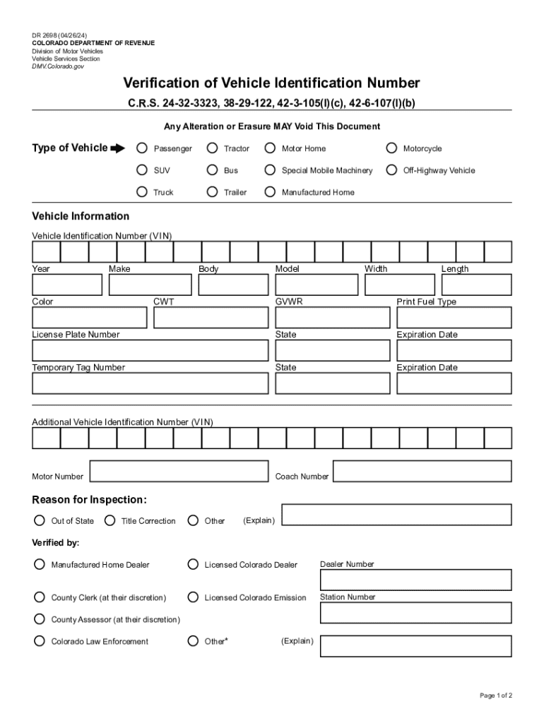 Colorado Vin Verification Form PDF Complete with ease airSlate SignNow