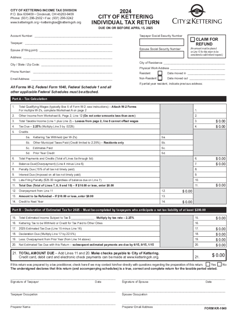 CITY of KETTERING TAX DIVISION P O Box 639 Fill Out and Sign(05)