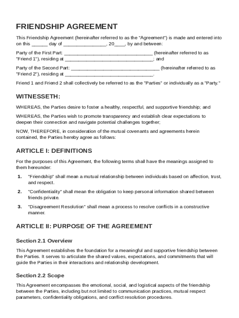 Friendship Contract Template Form - Fill Out and Sign Printable PDF